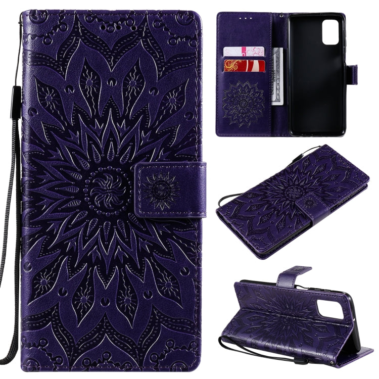 Pressed Printing Sunflower Pattern Horizontal Flip PU Leather Case with Holder & Card Slots & Wallet & Lanyard, For Samsung Galaxy A21(US Version), For Samsung Galaxy M01, For Samsung Galaxy M31s