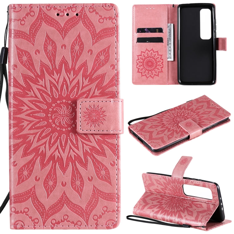 Pressed Printing Sunflower Pattern Horizontal Flip PU Leather Case with Holder & Card Slots & Wallet & Lanyard, For Samsung Galaxy M51, For Samsung Galaxy S20 FE, For Xiaomi Mi 10 Ultra