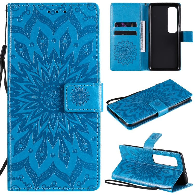 Pressed Printing Sunflower Pattern Horizontal Flip PU Leather Case with Holder & Card Slots & Wallet & Lanyard, For Samsung Galaxy M51, For Samsung Galaxy S20 FE, For Xiaomi Mi 10 Ultra