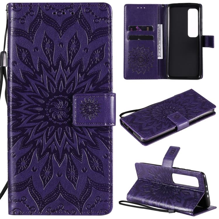 Pressed Printing Sunflower Pattern Horizontal Flip PU Leather Case with Holder & Card Slots & Wallet & Lanyard, For Samsung Galaxy M51, For Samsung Galaxy S20 FE, For Xiaomi Mi 10 Ultra