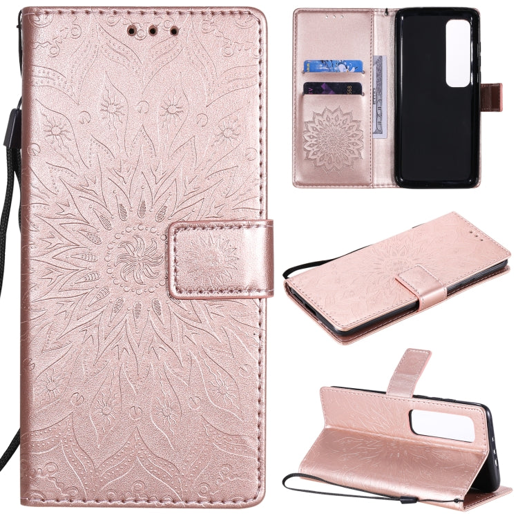 Pressed Printing Sunflower Pattern Horizontal Flip PU Leather Case with Holder & Card Slots & Wallet & Lanyard, For Samsung Galaxy M51, For Samsung Galaxy S20 FE, For Xiaomi Mi 10 Ultra