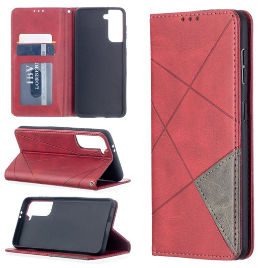 Rhombus texture magnetic leather case for Samsung Galaxy S21 5G with card slots and holder