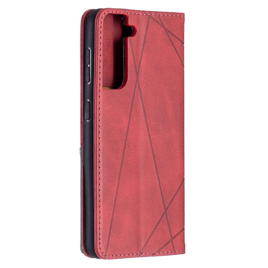 Horizontal view of S21 Ultra 5G leather wallet case with rhombus quilted texture