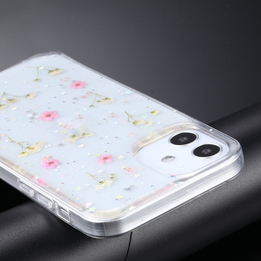 iPhone 12 mini protective case with elegant gypsophila flower print and shock-absorbing TPU