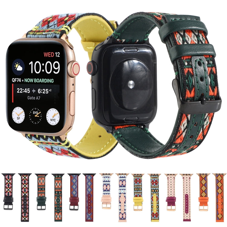 Ethnic Leather Watchband For Apple Watch Series 6 & SE & 5 & 4 44mm / 3 & 2 & 1 42mm, For Apple Watch Series 7 45mm / 6 & SE & 5 & 4 44mm / 3 & 2 & 1 42mm