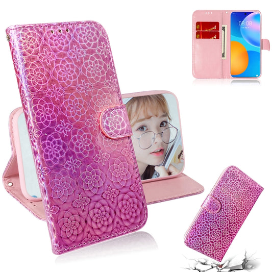 Colorful magnetic flip case Huawei P smart 2021 with card slots and lanyard