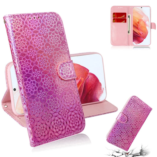 Colorful magnetic PU leather Galaxy S21 5G flip case with card slots and lanyard holder