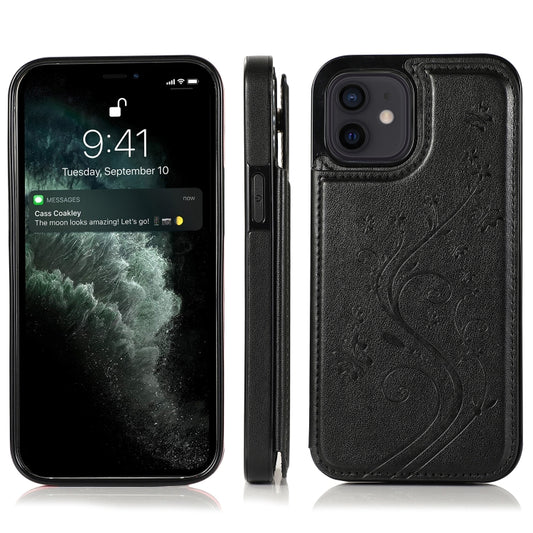 Floral butterfly design PU TPU case front view iPhone 12 displayed open