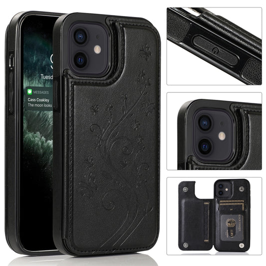 Butterflies flowers double buckle protective case iPhone 12 mini 12 Pro with card slots holder