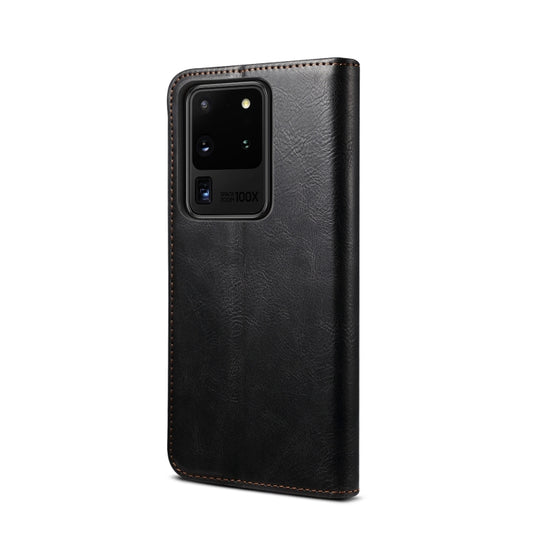 Galaxy S20 Plus wax leather case showing card slot storage capacity