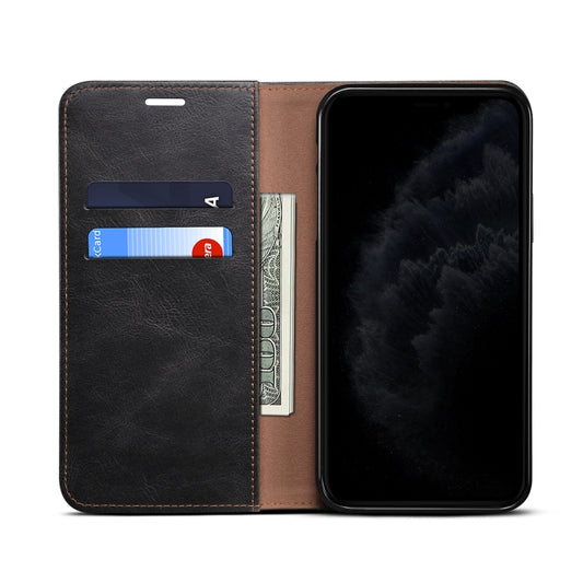 Simple textured crazy horse leather Samsung phone case side profile