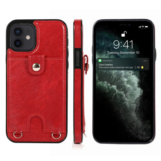 Shockproof PU leather iPhone 12 mini case with card slot and lanyard attachment