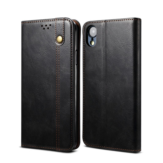 Crazy horse leather iPhone case with horizontal flip design and card slots for XR XS X XS Max