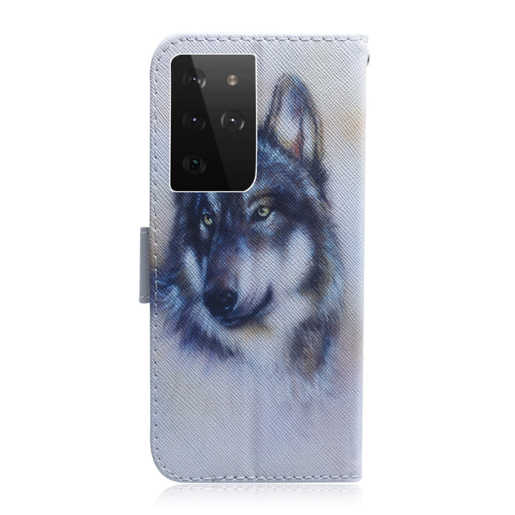 Coloured Drawing Horizontal Flip Leather Case, with Holder & Card Slots & Wallet, For Samsung Galaxy S21 Ultra 5G