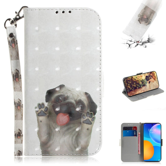 3D colored drawing leather flip case Huawei P Smart 2021 with card slots and lanyard