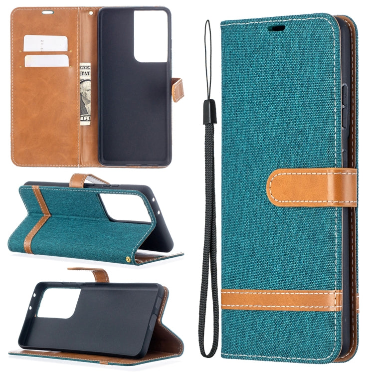 Color Matching Denim Texture Horizontal Flip Leather Case with Holder & Card Slots & Wallet & Lanyard, For Samsung Galaxy S21 Ultra 5G