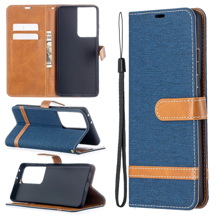 Color Matching Denim Texture Horizontal Flip Leather Case with Holder & Card Slots & Wallet & Lanyard, For Samsung Galaxy S21 Ultra 5G