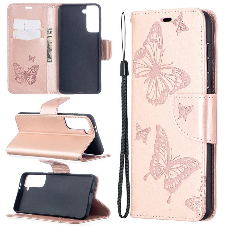 Embossing Two Butterflies Pattern Horizontal Flip PU Leather Case with Holder & Card Slot & Wallet & Lanyard, For Samsung Galaxy S21 5G, For Samsung Galaxy S21+ 5G, For Samsung Galaxy S21 Ultra 5G