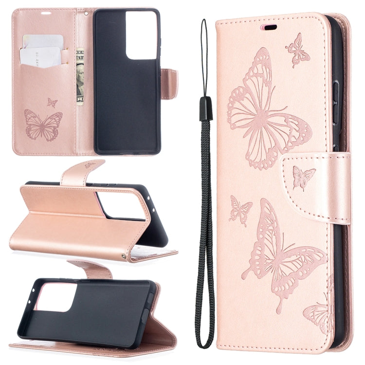 Embossing Two Butterflies Pattern Horizontal Flip PU Leather Case with Holder & Card Slot & Wallet & Lanyard, For Samsung Galaxy S21 5G, For Samsung Galaxy S21+ 5G, For Samsung Galaxy S21 Ultra 5G