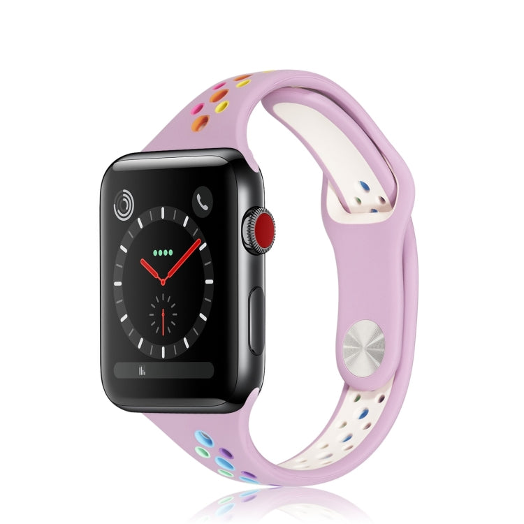 Rainbow Silicone Watchband For Apple Watch Series 6 & SE & 5 & 4 40mm / 3 & 2 & 1 38mm, For Apple Watch Series 8&7 41mm / SE 2&6&SE&5&4 40mm / 3&2&1 38mm, For Apple Watch Series 7 41mm / 6 & SE & 5 & 4 40mm / 3 & 2 & 1 38mm