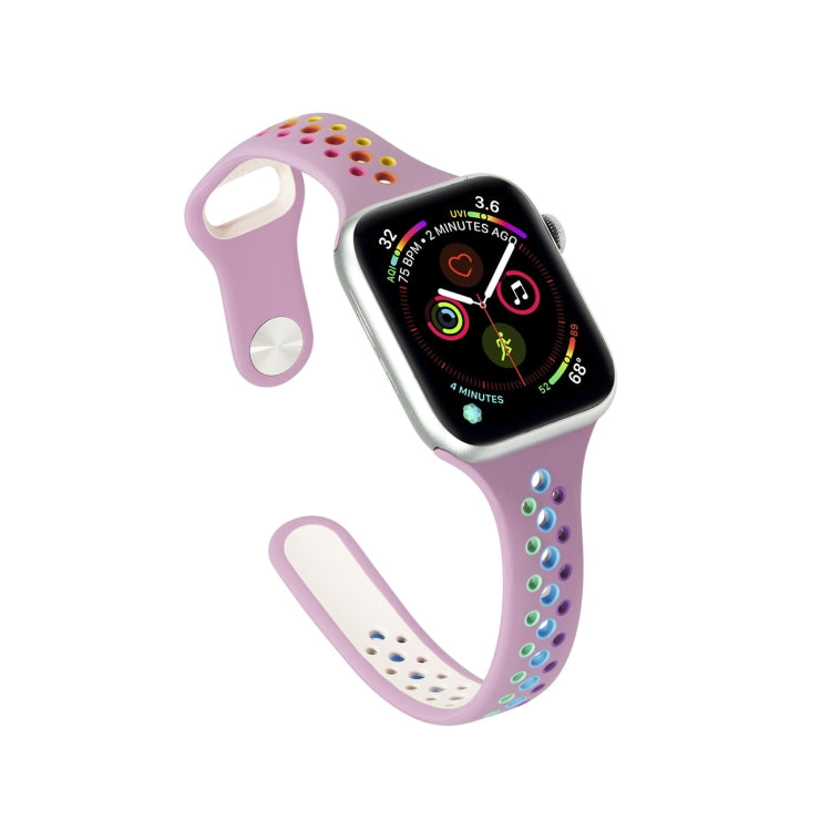 Rainbow Silicone Watchband For Apple Watch Series 6 & SE & 5 & 4 40mm / 3 & 2 & 1 38mm, For Apple Watch Series 8&7 41mm / SE 2&6&SE&5&4 40mm / 3&2&1 38mm, For Apple Watch Series 7 41mm / 6 & SE & 5 & 4 40mm / 3 & 2 & 1 38mm