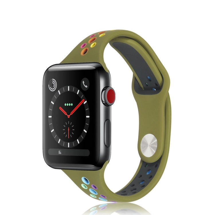 Rainbow Silicone Watchband For Apple Watch Series 6 & SE & 5 & 4 40mm / 3 & 2 & 1 38mm, For Apple Watch Series 8&7 41mm / SE 2&6&SE&5&4 40mm / 3&2&1 38mm, For Apple Watch Series 7 41mm / 6 & SE & 5 & 4 40mm / 3 & 2 & 1 38mm