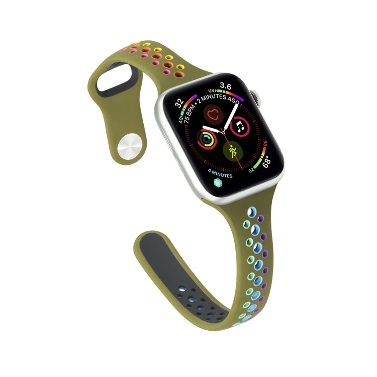 Rainbow Silicone Watchband For Apple Watch Series 6 & SE & 5 & 4 40mm / 3 & 2 & 1 38mm, For Apple Watch Series 8&7 41mm / SE 2&6&SE&5&4 40mm / 3&2&1 38mm, For Apple Watch Series 7 41mm / 6 & SE & 5 & 4 40mm / 3 & 2 & 1 38mm