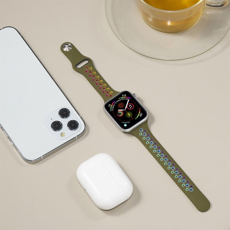 Rainbow Silicone Watchband For Apple Watch Series 6 & SE & 5 & 4 40mm / 3 & 2 & 1 38mm, For Apple Watch Series 8&7 41mm / SE 2&6&SE&5&4 40mm / 3&2&1 38mm, For Apple Watch Series 7 41mm / 6 & SE & 5 & 4 40mm / 3 & 2 & 1 38mm