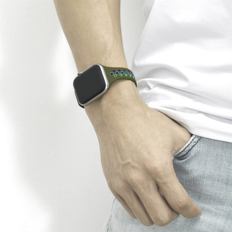Rainbow Silicone Watchband For Apple Watch Series 6 & SE & 5 & 4 40mm / 3 & 2 & 1 38mm, For Apple Watch Series 8&7 41mm / SE 2&6&SE&5&4 40mm / 3&2&1 38mm, For Apple Watch Series 7 41mm / 6 & SE & 5 & 4 40mm / 3 & 2 & 1 38mm