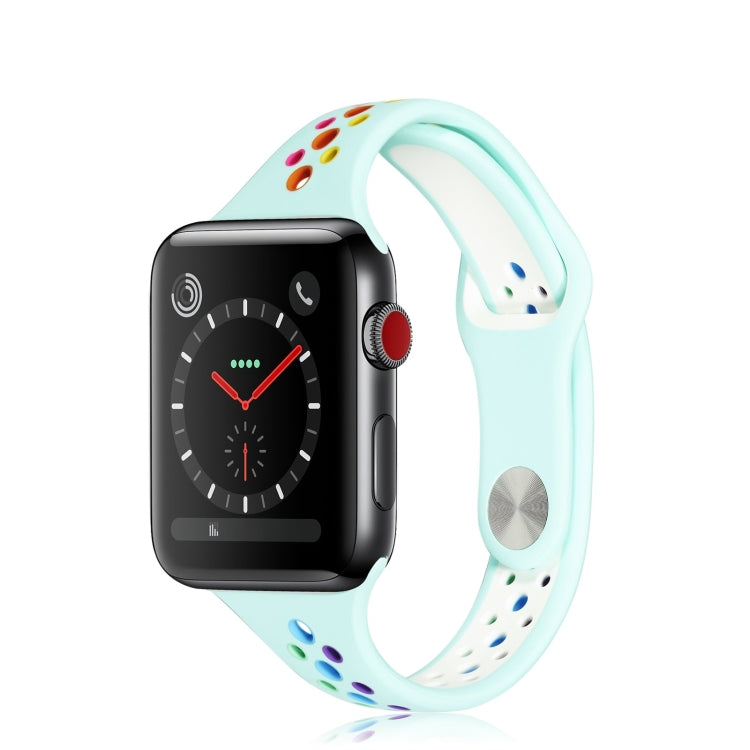 Rainbow Silicone Watchband For Apple Watch Series 6 & SE & 5 & 4 40mm / 3 & 2 & 1 38mm, For Apple Watch Series 8&7 41mm / SE 2&6&SE&5&4 40mm / 3&2&1 38mm, For Apple Watch Series 7 41mm / 6 & SE & 5 & 4 40mm / 3 & 2 & 1 38mm