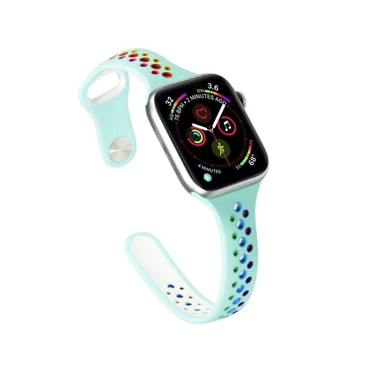 Rainbow Silicone Watchband For Apple Watch Series 6 & SE & 5 & 4 40mm / 3 & 2 & 1 38mm, For Apple Watch Series 8&7 41mm / SE 2&6&SE&5&4 40mm / 3&2&1 38mm, For Apple Watch Series 7 41mm / 6 & SE & 5 & 4 40mm / 3 & 2 & 1 38mm