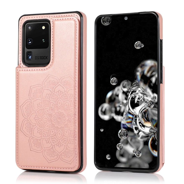 Double Buckle Mandala Pattern PU+TPU Protective Case with Card Slots & Holder & Photo Frame, For Samsung Galaxy S20 Ultra