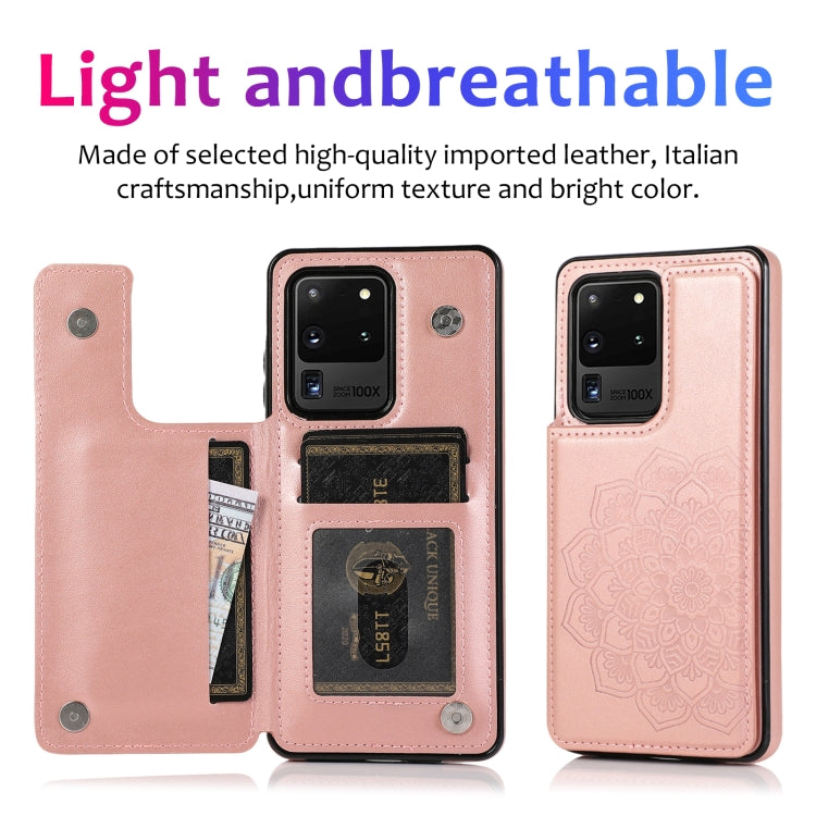 Double Buckle Mandala Pattern PU+TPU Protective Case with Card Slots & Holder & Photo Frame, For Samsung Galaxy S20 Ultra
