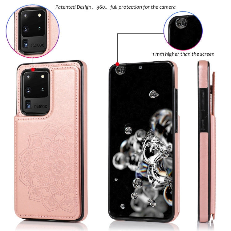 Double Buckle Mandala Pattern PU+TPU Protective Case with Card Slots & Holder & Photo Frame, For Samsung Galaxy S20 Ultra