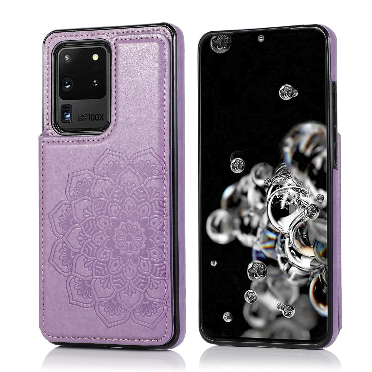 Double Buckle Mandala Pattern PU+TPU Protective Case with Card Slots & Holder & Photo Frame, For Samsung Galaxy S20 Ultra