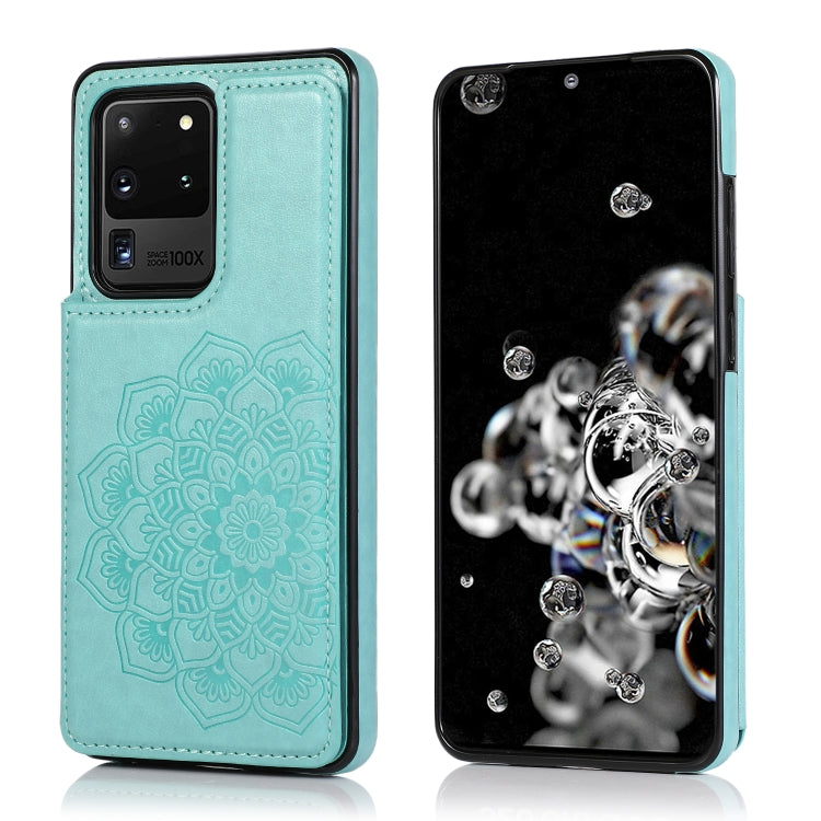 Double Buckle Mandala Pattern PU+TPU Protective Case with Card Slots & Holder & Photo Frame, For Samsung Galaxy S20 Ultra