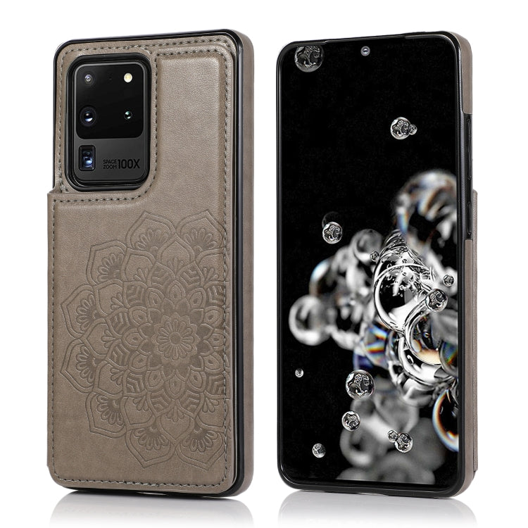 Double Buckle Mandala Pattern PU+TPU Protective Case with Card Slots & Holder & Photo Frame, For Samsung Galaxy S20 Ultra