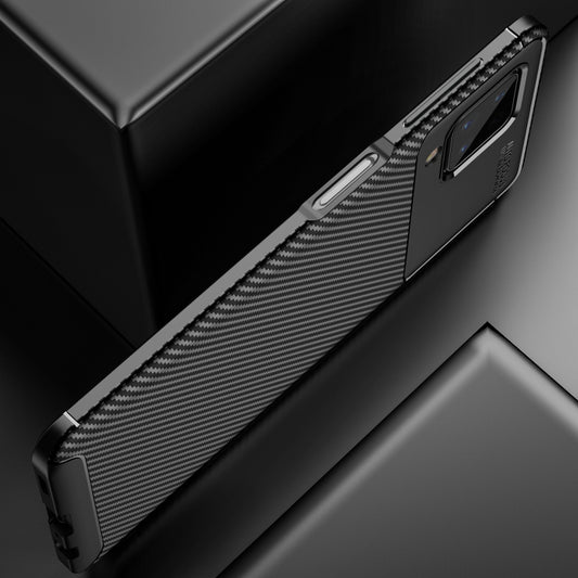 Carbon fiber textured case featuring reinforced corners for Galaxy A12 protection