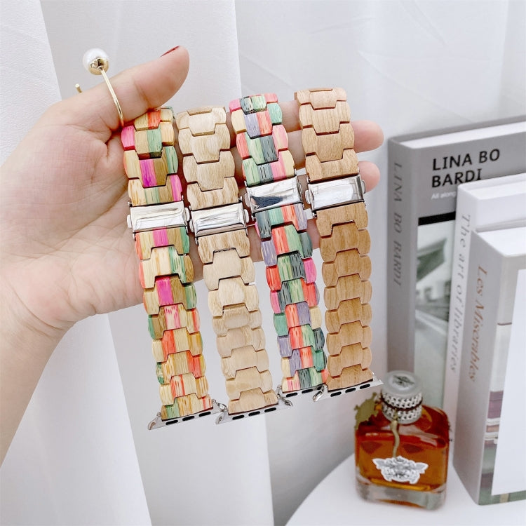 Wooden Bead Woven Watchband For Apple Watch Series 6 & SE & 5 & 4 44mm / 3 & 2 & 1 42mm, For Apple Watch Ultra 49mm / Series 8&7 45mm / SE 2&6&SE&5&4 44mm / 3&2&1 42mm