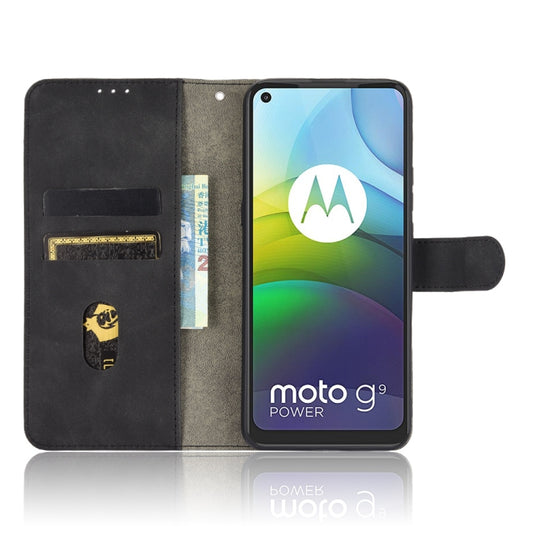 Textured leather Moto G9 Power wallet case with magnetic buckle closure