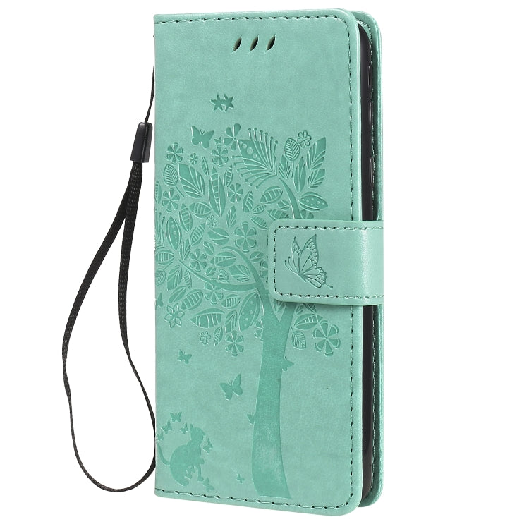 Tree & Cat Pattern Pressed Printing Horizontal Flip PU Leather Case with Holder & Card Slots & Wallet & Lanyard, For Samsung Galaxy A01 Core, For Samsung Galaxy M01