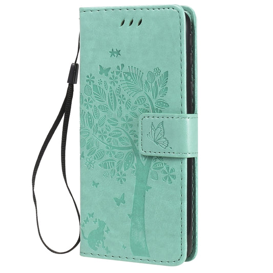 Pressed printing design showcasing trees and cats on Galaxy M01 PU leather case