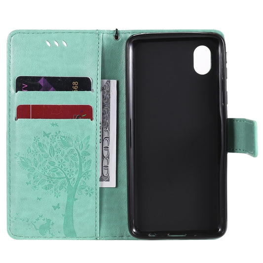 Tree cat pattern horizontal flip case demonstrating stand holder function for Galaxy phones