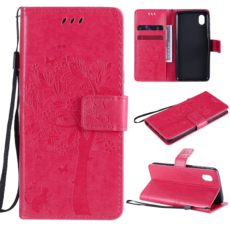 Tree & Cat Pattern Pressed Printing Horizontal Flip PU Leather Case with Holder & Card Slots & Wallet & Lanyard, For Samsung Galaxy A01 Core, For Samsung Galaxy M01