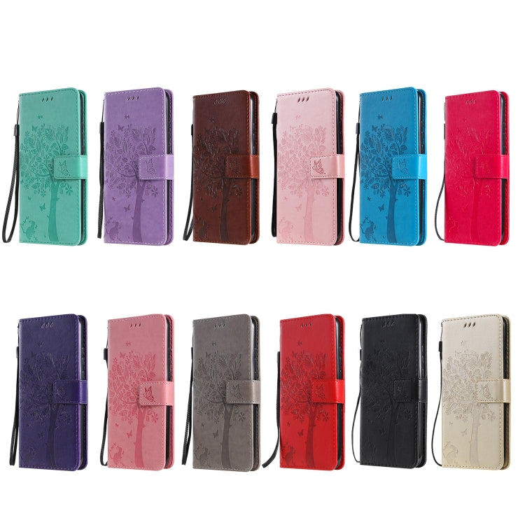 Tree & Cat Pattern Pressed Printing Horizontal Flip PU Leather Case with Holder & Card Slots & Wallet & Lanyard, For Samsung Galaxy A01 Core, For Samsung Galaxy M01