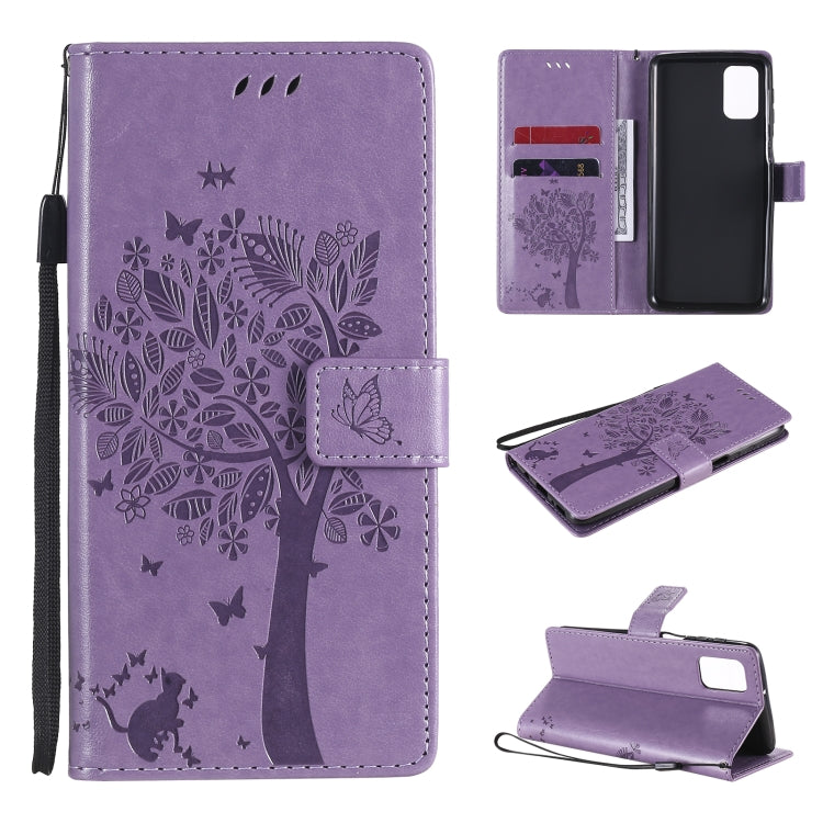 Tree & Cat Pattern Pressed Printing Horizontal Flip PU Leather Case with Holder & Card Slots & Wallet & Lanyard, For Samsung Galaxy M31s, For Samsung Galaxy M51