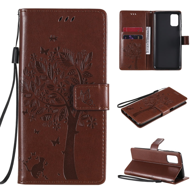 Tree & Cat Pattern Pressed Printing Horizontal Flip PU Leather Case with Holder & Card Slots & Wallet & Lanyard, For Samsung Galaxy M31s, For Samsung Galaxy M51