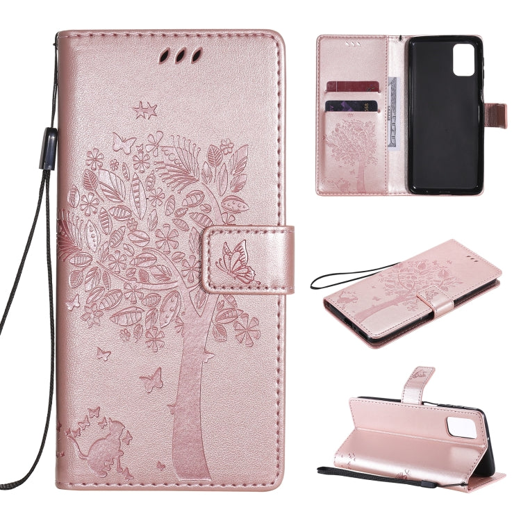Tree & Cat Pattern Pressed Printing Horizontal Flip PU Leather Case with Holder & Card Slots & Wallet & Lanyard, For Samsung Galaxy M31s, For Samsung Galaxy M51
