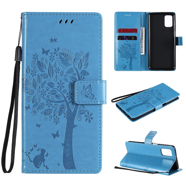Tree & Cat Pattern Pressed Printing Horizontal Flip PU Leather Case with Holder & Card Slots & Wallet & Lanyard, For Samsung Galaxy M31s, For Samsung Galaxy M51