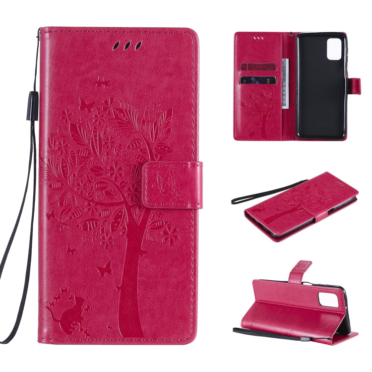 Tree & Cat Pattern Pressed Printing Horizontal Flip PU Leather Case with Holder & Card Slots & Wallet & Lanyard, For Samsung Galaxy M31s, For Samsung Galaxy M51